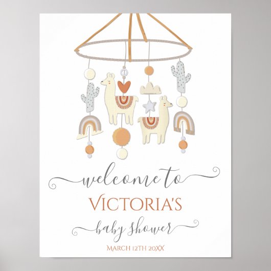 Boho Scandi Mobile Baby Dusche Begrüßungszeichen Poster (Vorne)