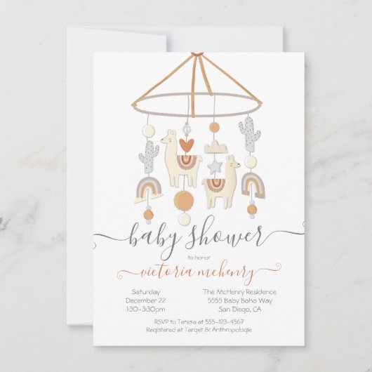 Boho Scandi Mobile Baby Shower Einladung (Vorderseite)