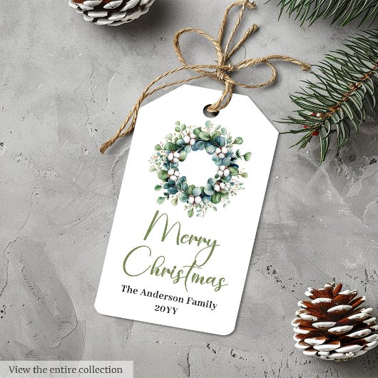 Boho Scandinavian Pine Wreath Xmas Gift Tag Geschenkanhänger