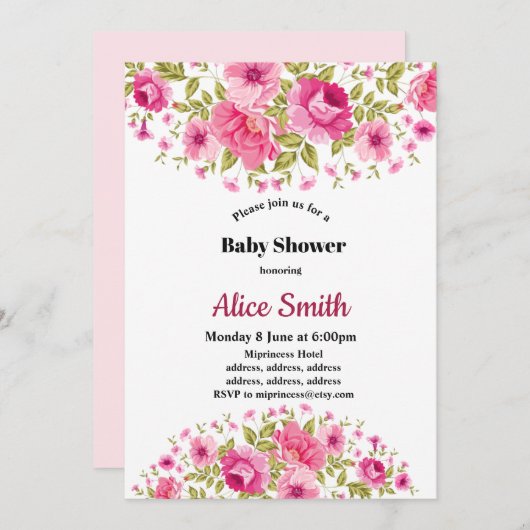 Boho schicke Blumen-Babydusche Einladung (Vorne/Hinten)