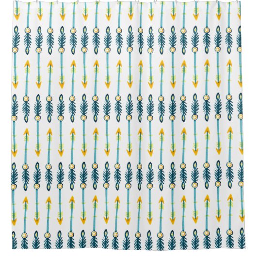Boho schicke gelbe blaue Pfeile Duschvorhang (Vorderseite)