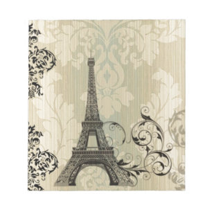 Boho schicker beige Damast-Paris-Eiffelturm Notizblock