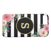 Boho schicker Blumenmonogramm-Schwarz-GoldiPhone 7 Case-Mate iPhone Hülle (Rückseite (Horizontal))