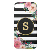 Boho schicker Blumenmonogramm-Schwarz-GoldiPhone 7 Case-Mate iPhone Hülle (Rückseite)