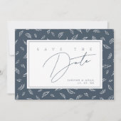 Boho Schieferblaues Blatt Monogramm Save The Date (Vorderseite)