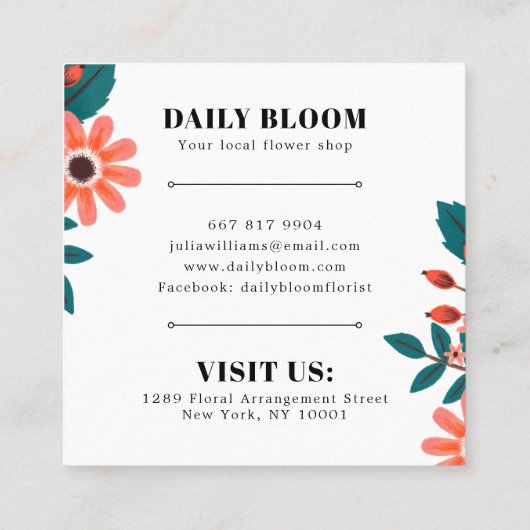 Boho schlichte Schwarz-Rahmen Blumenstrauß Blume Quadratische Visitenkarte (Rückseite)