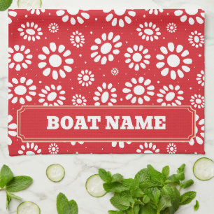 Boho-Schmalboot-Kanalboot-Barkassen-Name Rot Geschirrtuch