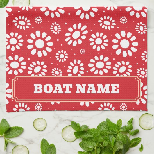 Boho-Schmalboot-Kanalboot-Barkassen-Name Rot Geschirrtuch (Gefaltet)