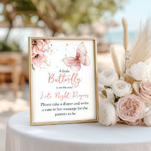 Boho-Schmetterling Blumenrosa Mädchen Baby Shower  Poster