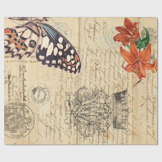 Boho Schmetterling Decoupage Plakat Geschenkpapier (Flach)