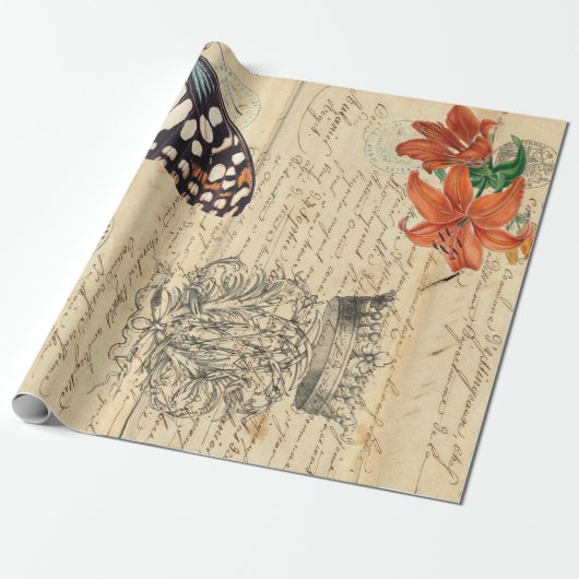 Boho-Schmetterling-Decoupage-Poster Geschenkpapier (Ungerollt)