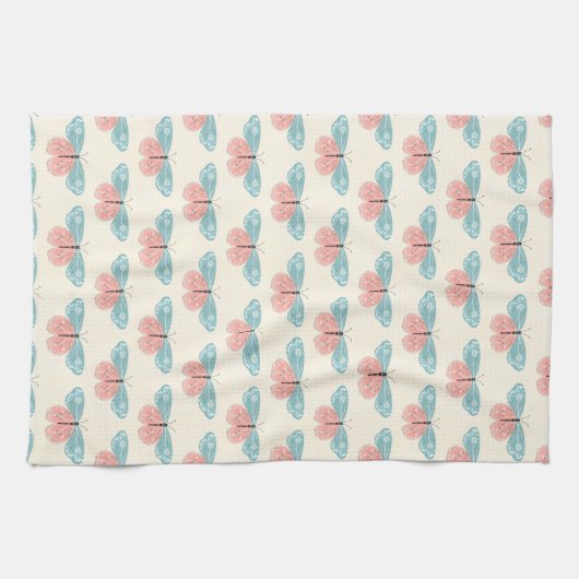 Boho Schmetterlinge auf hellgelbem Hintergrund Geschirrtuch (Horizontal)