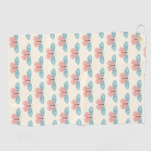 Boho Schmetterlinge auf hellgelbem Hintergrund Golfhandtuch (Horizontal)