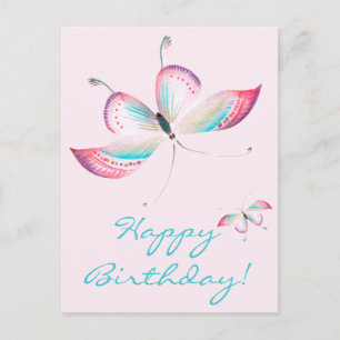 Boho Schmetterlinge   Elegante rosa Geburtstagspos Postkarte