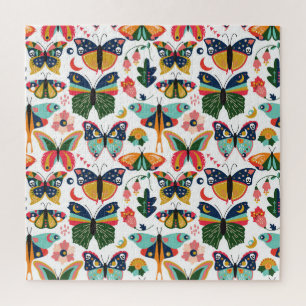 Boho-Schmetterlinge: Nahtloses Tapetenmuster. Puzzle