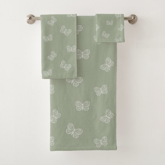 Boho-Schmetterlingsmuster neutrales modern Sagegrü Badhandtuch Set (Insitu)