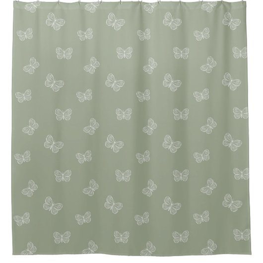 Boho-Schmetterlingsmuster neutrales modern Sagegrü Duschvorhang (Vorderseite)