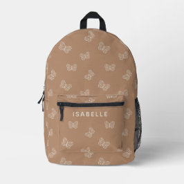 Boho-Schmetterlingsmuster-Schulmädchen-Name-Tan-Br Bedruckter Rucksack