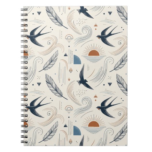 Boho Schwalbe & Sonnennotebook Notizblock (Vorderseite)