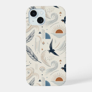 Boho-Schwalbe- und Sonnen-Handyhülle iPhone 15 Hülle
