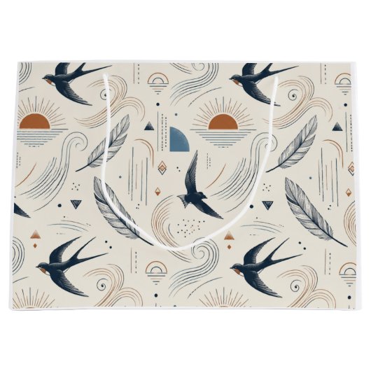 Boho-Schwalbe- und Sonnengeschenktasche Große Geschenktüte (Vorderseite)