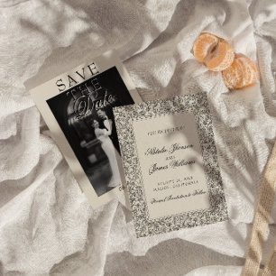 Boho Schwarz Creme Blumen Foto Botanische Hochzeit Save The Date