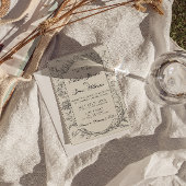 Boho Schwarz Creme Floral Botanisch QR Code Hochze Einladung