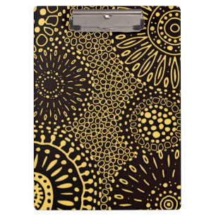 Boho Schwarz Gold Ethnisches Blumenmuster Clipboar Klemmbrett