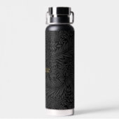 Boho Schwarz Grau Botanisch Trinkflasche (Rückseite)