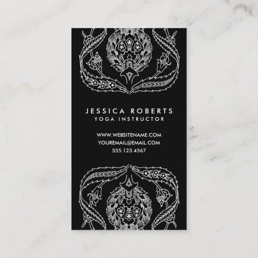 Boho Schwarz und Weiß Elegant Moderne Blumen Visitenkarte (Rückseite)