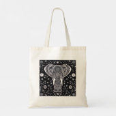 Boho Schwarz-Weiß-Batik-Elefant Tragetasche (Rückseite)