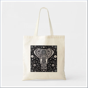 Boho Schwarz-Weiß-Batik-Elefant Tragetasche