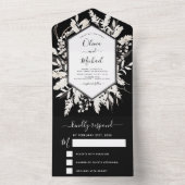 Boho Schwarz-weiß Beige Botanical Wedding RSVP All In One Einladung (Innen Boden)