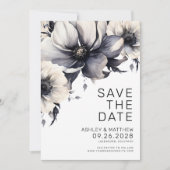 Boho Schwarz-weiß Floral Wedding Save The Date (Vorderseite)