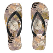 Boho Schwarz-weiß Gold Peach Line Gezeichnet Leaf  Badesandalen (Fußbett)