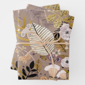 Boho Schwarz-weiß Gold Peach Line Gezeichnet Leaf  Geschenkpapier Set (Beispiel)