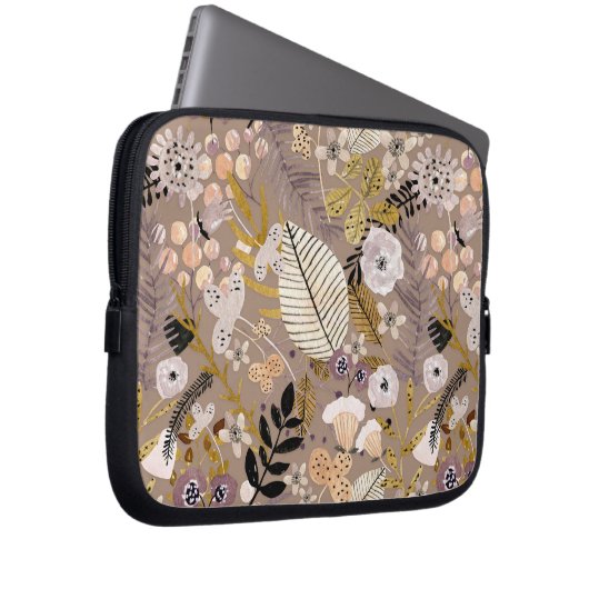 Boho Schwarz-weiß Gold Peach Line Gezeichnet Leaf  Laptopschutzhülle (Vorne Rechts)
