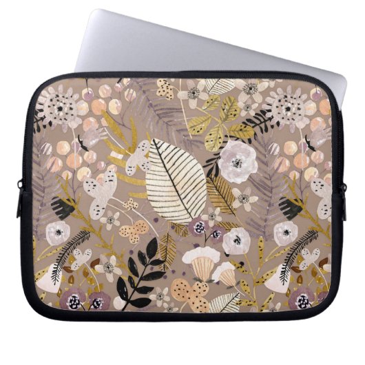 Boho Schwarz-weiß Gold Peach Line Gezeichnet Leaf  Laptopschutzhülle (Vorderseite)