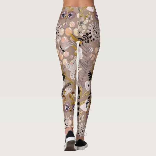Boho Schwarz-weiß Gold Peach Line Gezeichnet Leaf  Leggings (Rückseite)