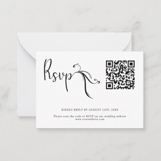 Boho Schwarz-weiß Wedding QR Code Budget RSVP Card Mitteilungskarte (Vorderseite)