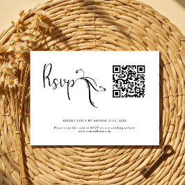 Boho Schwarz-weiß Wedding QR Code Budget RSVP Card Mitteilungskarte