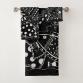 Boho Schwarz-Weiß-Whimsisches Fischmuster Badhandtuch Set (Insitu)