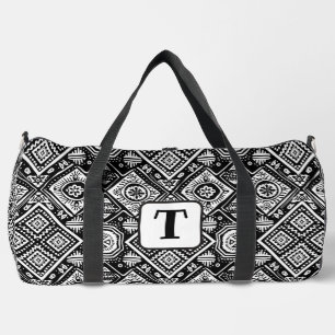 Boho Schwarz-weißes ethnisches Muster 3 Duffle Bag