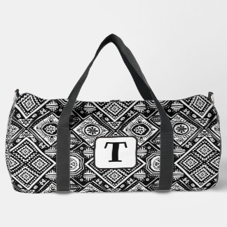 Boho Schwarz-weißes ethnisches Muster 3 Duffle Bag