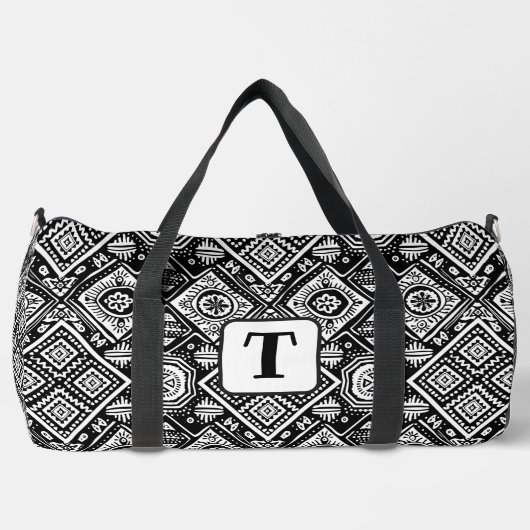 Boho Schwarz-weißes ethnisches Muster 3 Duffle Bag (Vorderseite)