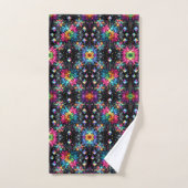 Boho Schwarze Blumen Regenbogen Badhandtuch Set (Handtuch)