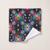 Boho Schwarze Blumen Regenbogen Badhandtuch Set (Waschlappen)