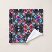 Boho Schwarze Blumen Regenbogen Badhandtuch Set (Waschlappen)