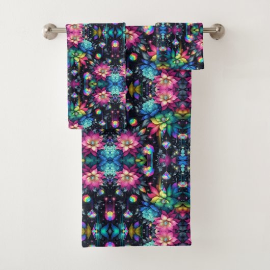 Boho Schwarze Blumen Regenbogen Badhandtuch Set (Insitu)