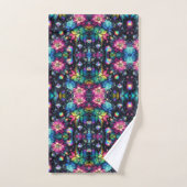 Boho Schwarze Blumen Regenbogen Badhandtuch Set (Handtuch)